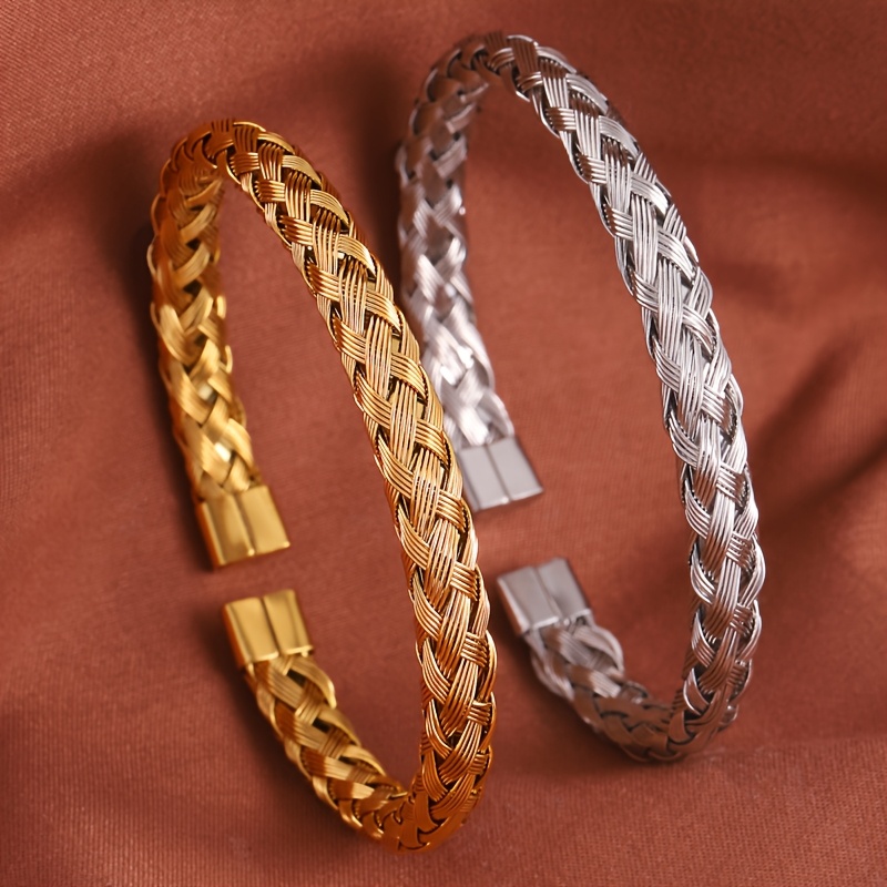 Women's Vintage Knitted Bracelet, Stylish 304 Stainless Steel